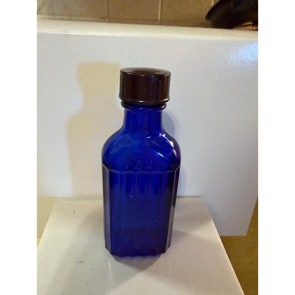 Vintage Cobalt Blue Glass Apothecary Bottle 1 oz Small Rectangular Medicine Jar